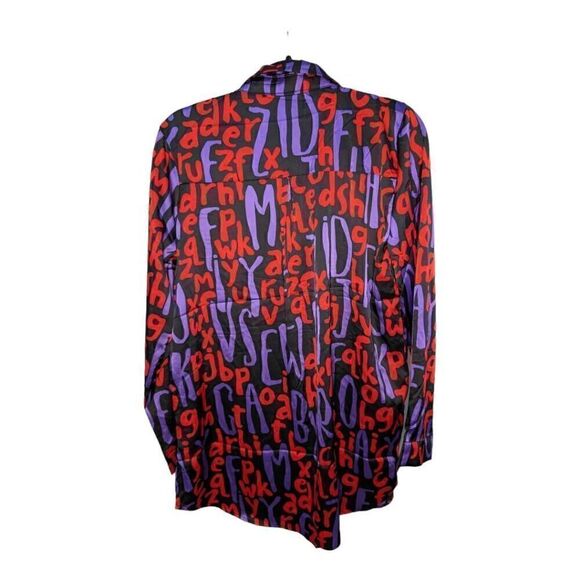NWT MILK & HONEY Satin "Alphabet" Long Sleeved Button Down Blouse Women's Size L - Picture 2 of 7